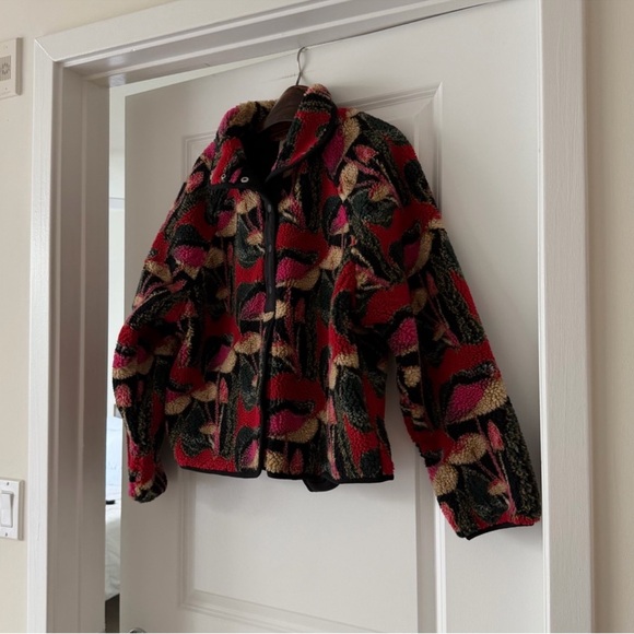 Farm Rio Black Wild Mushrooms Fleece Bomber Jacket - Picture 6 of 9